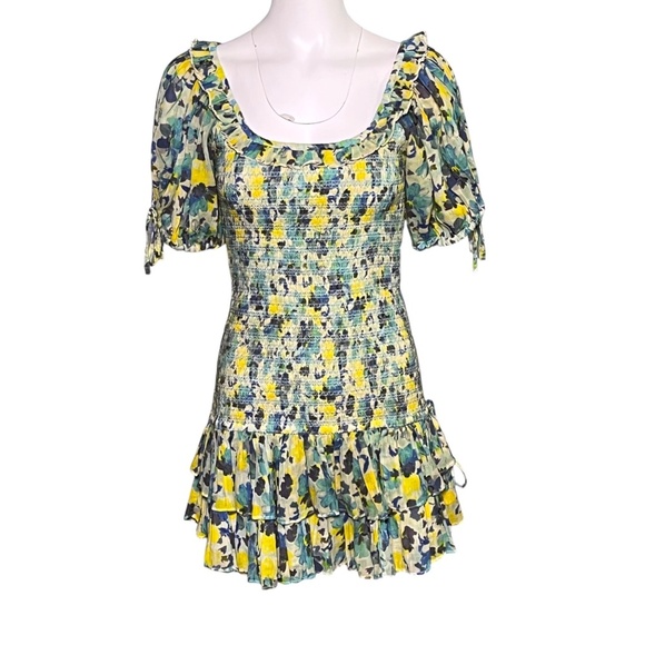 LoveShackFancy Violet Mini Dress Acai Berry Puff Sleeve Ruffle Smocked Size S - Picture 7 of 7